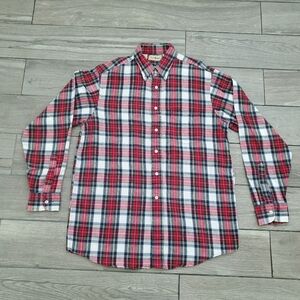 L.L.Bean men's 100% cotton white red navy green yellow flannel button up shirt M
